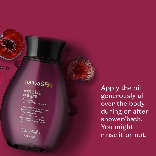 Nativa SPA by O Boticário, Black Plum Body Oil, Enriched with Purified Quinoa Drops to Boost Hydration, 6.8 Ounce