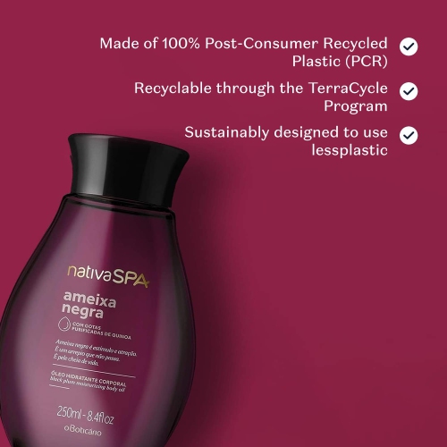 Nativa SPA by O Boticário, Black Plum Body Oil, Enriched with Purified Quinoa Drops to Boost Hydration, 6.8 Ounce