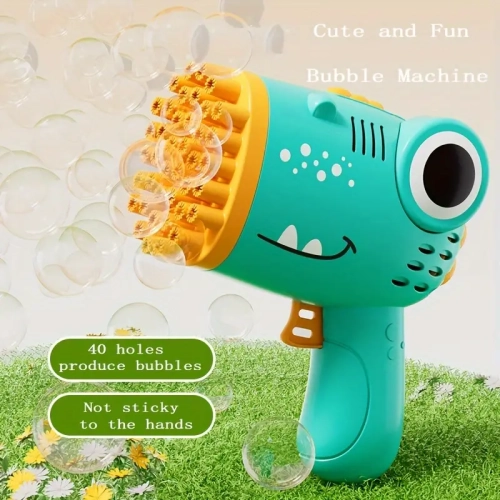Dinosaur Bubble Gun with 40 Holes, Handheld Outdoor Bubble Machine Toy, Ideal Gift for Holidays and Festivals, Perfect Sea and Beach Accessory