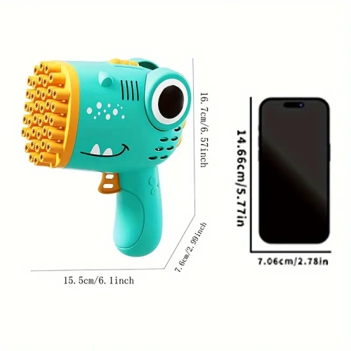 Dinosaur Bubble Gun with 40 Holes, Handheld Outdoor Bubble Machine Toy, Ideal Gift for Holidays and Festivals, Perfect Sea and Beach Accessory