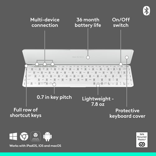 Clavier universel Keys-To-Go 2 de Logitech avec couvercle - Gris pâle - Anglais