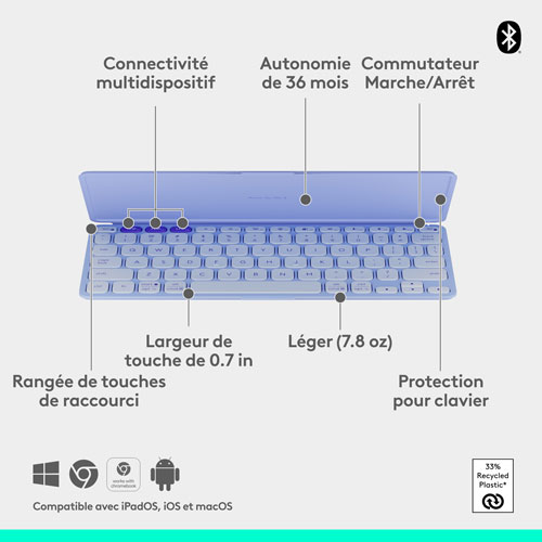 Clavier universel Keys-To-Go 2 de Logitech avec couverture - Lilas - Anglais
