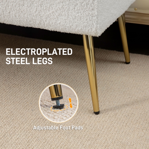 HOMCOM 44" End of Bed Bench, Lamb's Wool-Feel Upholstered Entryway Bench with Tufted Padded Seat and Steel Legs for Living Room, Hallway, Cream White