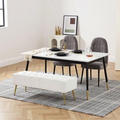 HOMCOM 44" End of Bed Bench, Lamb's Wool-Feel Upholstered Entryway Bench with Tufted Padded Seat and Steel Legs for Living Room, Hallway, Cream White