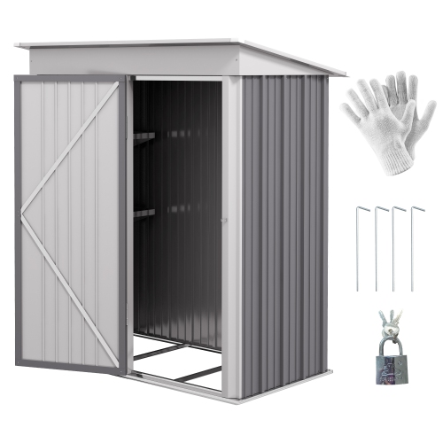 OUTSUNNY  5' X 3' Steel Outdoor Storage Shed, Lean-to Garden Shed \w Adjustable Shelf, Foundation Kit, Lock And Gloves for Lawn Mower, Tool, Patio