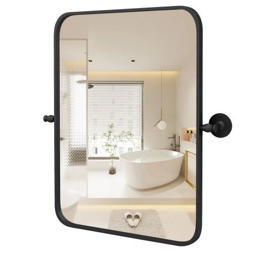 COSTWAY  30 X 22 Inch Metal Framed Pivot Rectangle Wall-Mounted Mirror In Black