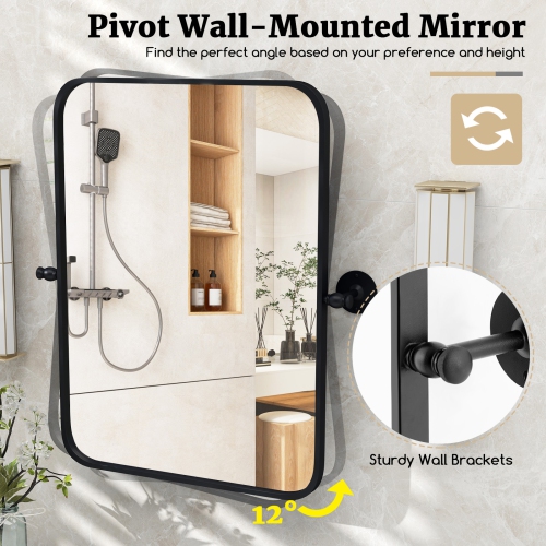 Costway 30 x 22 Inch Black Metal Framed Pivot Rectangle Wall-Mounted Mirror Black
