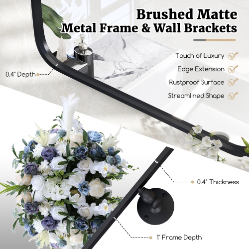 Costway 30 x 22 Inch Black Metal Framed Pivot Rectangle Wall-Mounted Mirror Black
