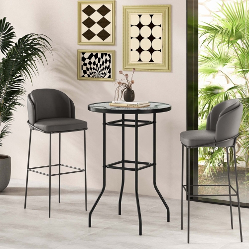 Table de bar ronde de patio de 38 po à hauteur de comptoir avec dessus en verre trempé de Costway