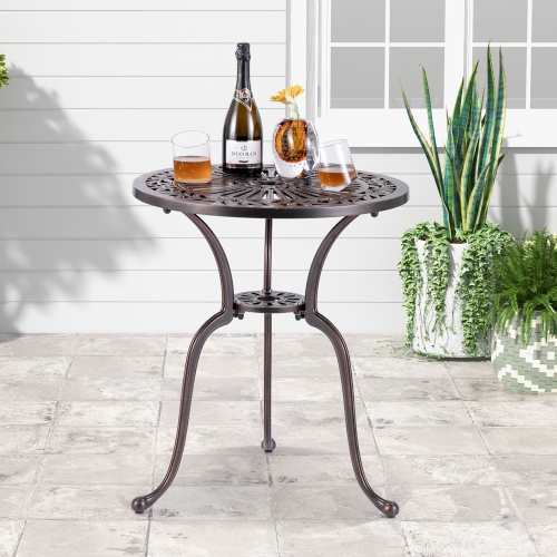 COSTWAY  24" Round Cast Aluminum Table Patio Dining Bistro Table With 2 Inch Umbrella Hole