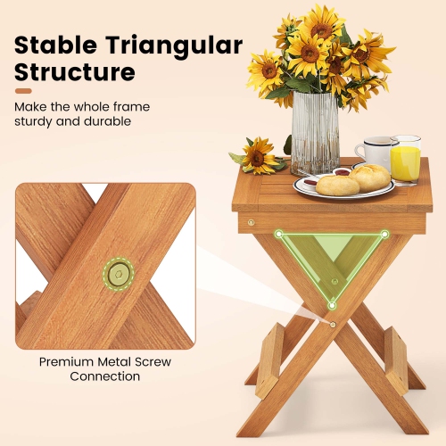 Costway 14" Compact Folding Side Table with Slatted Tabletop Stable Triangular Structure