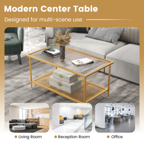 Costway 2-Tier Coffee Table with Shelf with Tempered Glass Top & Metal Frame Living Room