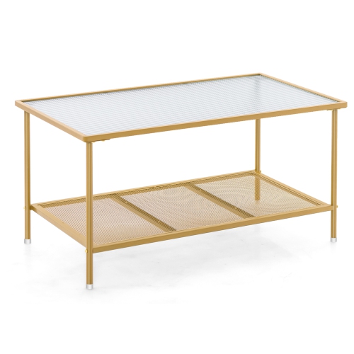 Costway 2-Tier Coffee Table with Shelf with Tempered Glass Top & Metal Frame Living Room