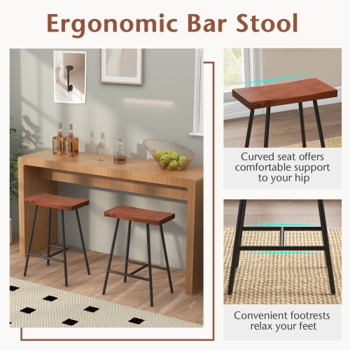 Costway Set of 2 Industrial Saddle Stool Counter Height Bar Stool Dining Pub Chair w/ Metal Frame