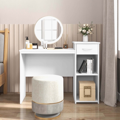 Costway Computer Desk with Drawer Modern Laptop PC Desk with Adjustable Shelf & Cable Hole