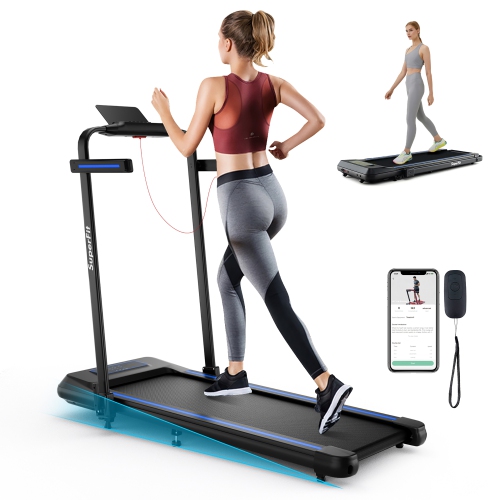 Gymax 2 in 1 Folding Treadmill w/ Incline Remote Control APP & LED ...