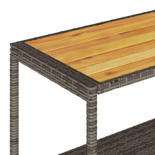 Chariot de bar à 3 niveaux en poly rotin gris et en bois d'acacia massif