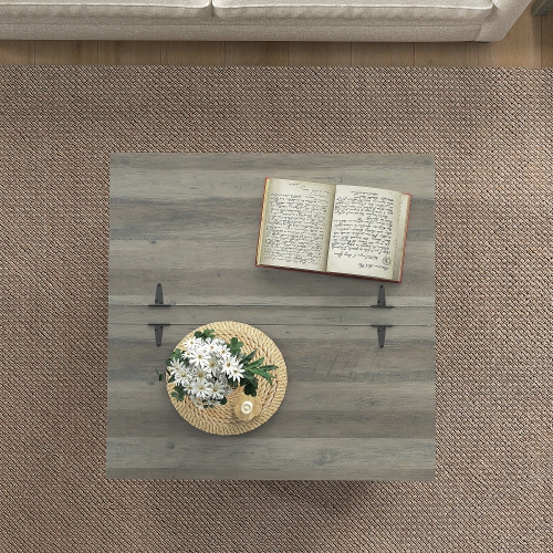 HOMCOM – Table basse Farmhouse à dessus articulé, table centrale carrée avec couvercles rabattables, table de salon avec compartiment de rangement
