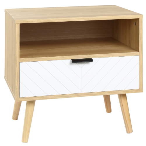 HOMCOM  Nightstand With Drawer And Shelf, Modern Sofa Side Table, End Table for Bedroom, Natural