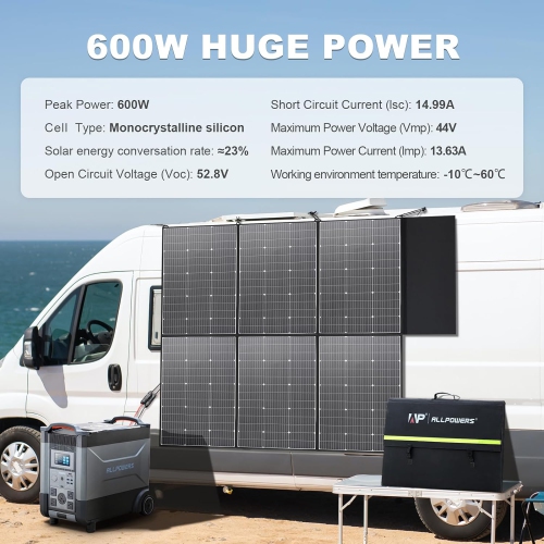 ALLPOWERS R4000 + SP039, 3600Wh 3600W LiFePO4 Expandable Portable Power Station With 600W Portable Solar Panel Included