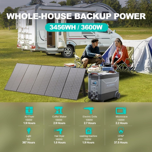 ALLPOWERS R4000 + SP039, 3600Wh 3600W LiFePO4 Expandable Portable Power Station With 600W Portable Solar Panel Included