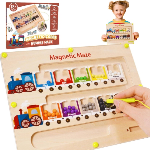 VECELOLIBILIS Toys for Toddlers, Magnetic Color And Number Maze Toys for 2-6 Year Old Boys, Train Toddler Toys 18 M+ Sensory Toys Christmas Birthday Gifts, Brown