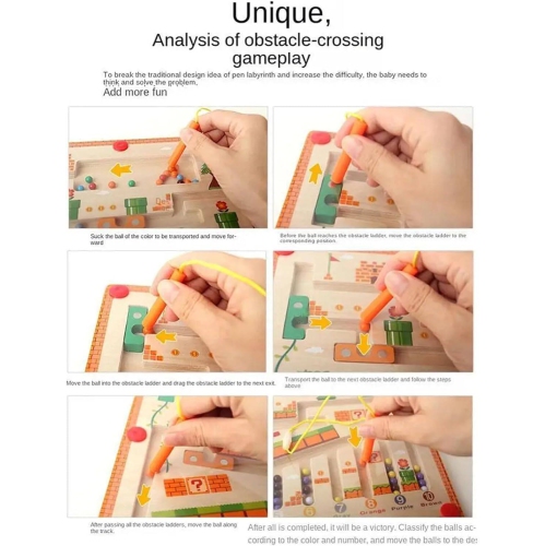 Magnetic Color and Number Maze, Montessori Fine Motor Skills Toy pour garçons filles de 3-6 à 8 ans, casse-têtes de plateau aimanté en bois pour