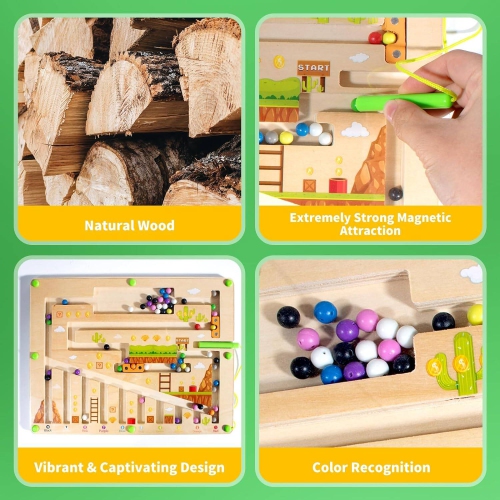 Magnetic Color and Number Maze – Casse-tête d’apprentissage en bois à compter, Motor Skills Montessori Toys & Activity Board pour filles de 3 ans et