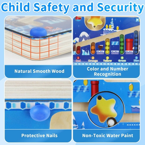 Magnetic Color and Number Maze Preschool Educational Toys, Montessori Magnetic Toys for 3+ Year Old, Wooden Counting Puzzle Learning Toys for Kids 3+