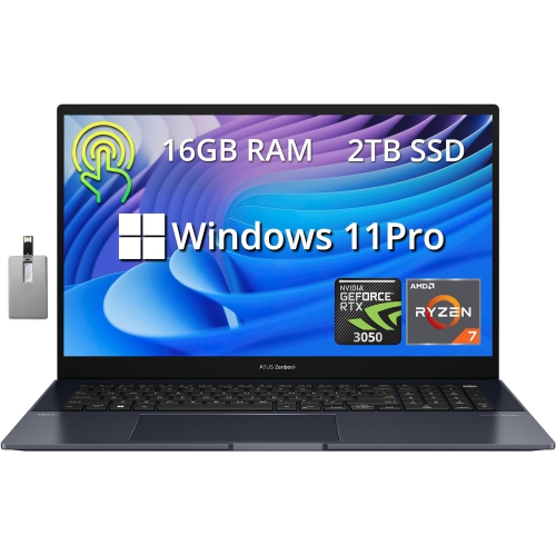 ASUS  " Zenbook Pro 17 17.3"" 165Hz Wqhd Touchscreen Laptop, Amd Ryzen 7 6800H, 2Tb SSD, 16GB Lpddr5 Ram, Nvidia Geforce Rtx 3050, Win 11 Pro, Black