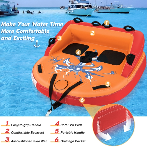 Gymax 2 Person Inflatable Towable Tubes for Boating Water Tubes for Boats to Pull