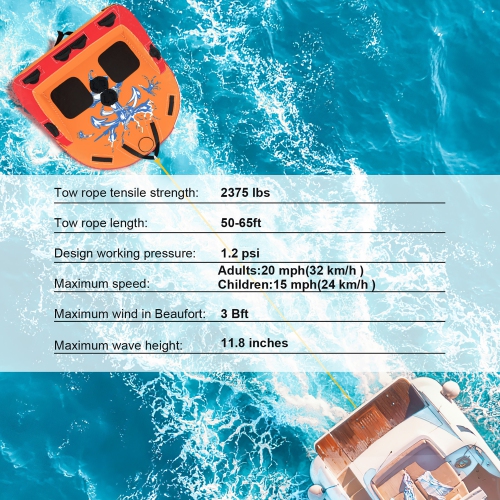 Gymax 2 Person Inflatable Towable Tubes for Boating Water Tubes for Boats to Pull