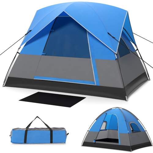 GYMAX  Camping Tent for 2-3 People Waterproof & Windproof Family Dome Tent W/ Rainfly In Blue