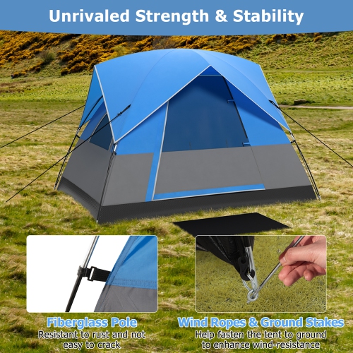 Gymax Camping Tent for 2-3 People Waterproof & Windproof Family Dome Tent w/ Rainfly Blue