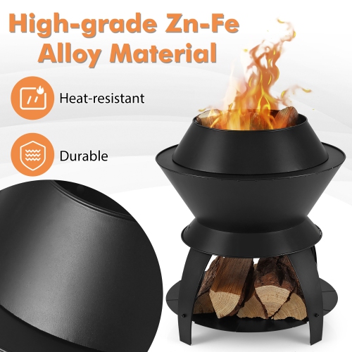 Gymax 3-in-1 Patio Fire Pit 20'' Metal Camping Fire Bowl w/ Pot Holder & Storage Shelf