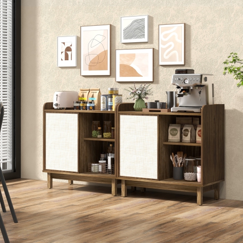 Gymax 2PCS Rattan Buffet Sideboard w/ Adjustable Shelves Storage Cabinet & Sliding Door