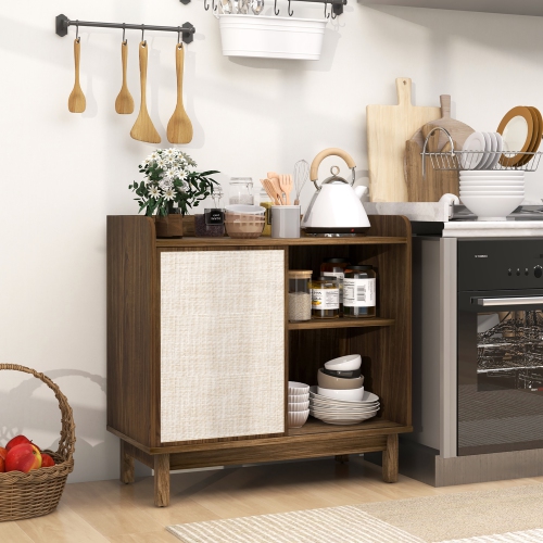 Gymax 2PCS Rattan Buffet Sideboard w/ Adjustable Shelves Storage Cabinet & Sliding Door