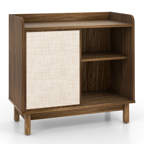 Gymax Rattan Buffet Sideboard w/ Adjustable Shelves Storage Cabinet & Sliding Door