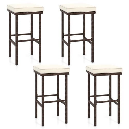 GYMAX  Wicker Bar Stools Set Of 4 W/ Removable Seat Cushions Footrest Support 400 Lbs