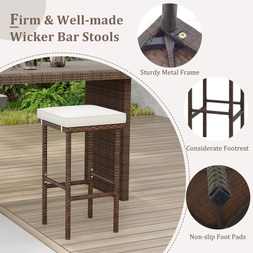 Gymax Wicker Bar Stools Set of 4 w/ Removable Seat Cushions Footrest Support 400 LBS