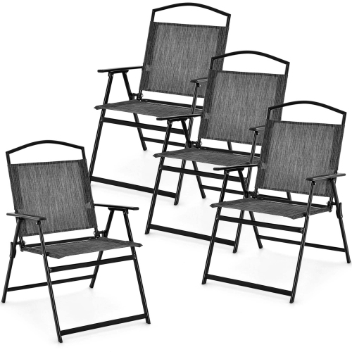 COSTWAY  Patio Folding Dining Chairs Set Of 4 With Cozy Seat Fabric & Heavy-Duty Metal Frame In Grey These were exactly what I was looking for at a great price