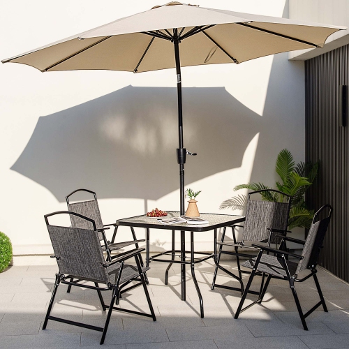Costway Patio Folding Dining Chairs Set of 4 with Cozy Seat Fabric & Heavy-Duty Metal Frame Grey