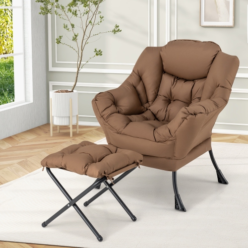 GYMAX  Lazy Sofa Chair Accent Leisure Armchair With Folding Footrest & Storage Pocket