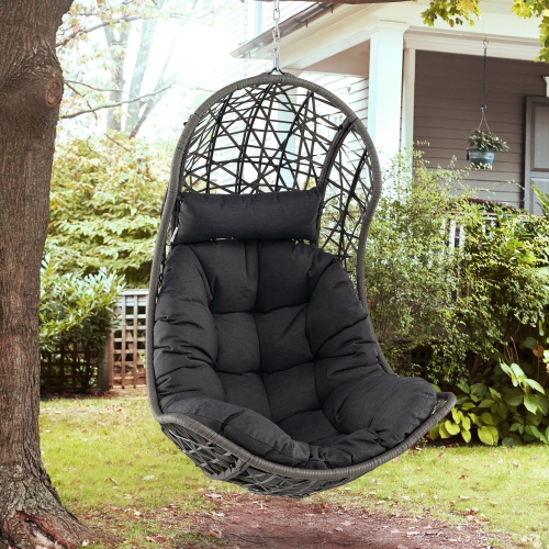 Gymax Hanging Egg Chair PE Rattan Swing Hammock Chair w/ Soft Pillow & Cushion