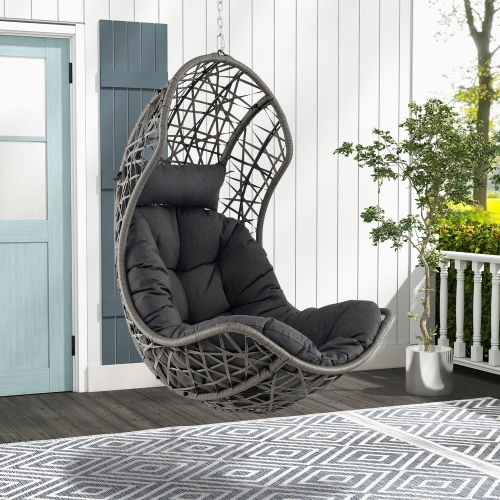 Gymax Hanging Egg Chair PE Rattan Swing Hammock Chair w/ Soft Pillow & Cushion