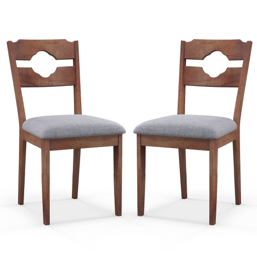 Gymax Set of 2 Dining Chair w/ Padded Seat High Back Rubber Wood Frame Kitchen Chairs