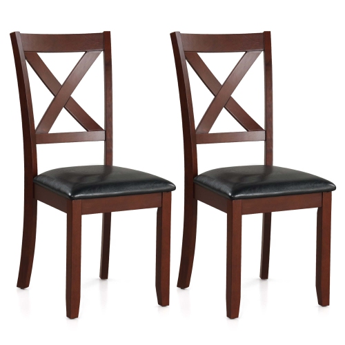 COSTWAY  Wooden Dining Chairs Set Of 2 Kitchen Side Chair With Padded Seat Rubber Wood Legs