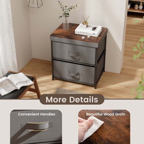 Gymax 2PCS 2 Drawer Dresser Fabric Storage Organizer Nightstand Bedside Sofa Table