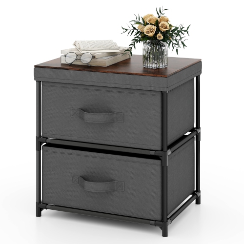 Gymax 2PCS 2 Drawer Dresser Fabric Storage Organizer Nightstand Bedside Sofa Table