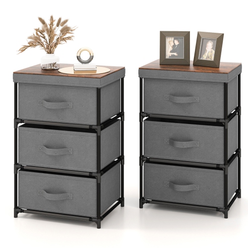 Gymax 2PCS 3 Drawers Dresser Fabric Storage Tower Organizer Unit Tall Nightstand Side Table